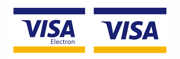 Dve kartice jedna pored druge sa plavom linijom na vrhu i žutom linijom na dnu na kojima piše velikim plavim slvima VISA