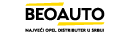 Crnim slovima ispisano beoauto sa dve žute linije, jedna iznad a druga ispod natpisa