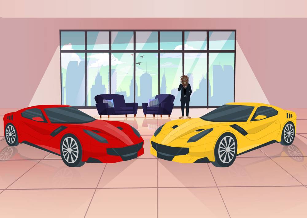 Ilustracija kupaca u salonu automobila pokazuje na koji način se kupovina menjala tokom 2020. i kako će izgledati trend