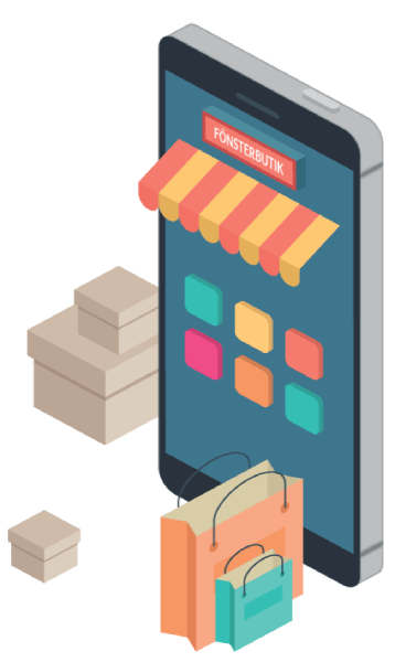 Ilustracija internet prodavnice kao izloga u telefonu